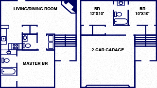 Floor plan for 3 beds, 2.5 baths, 1264 sqft